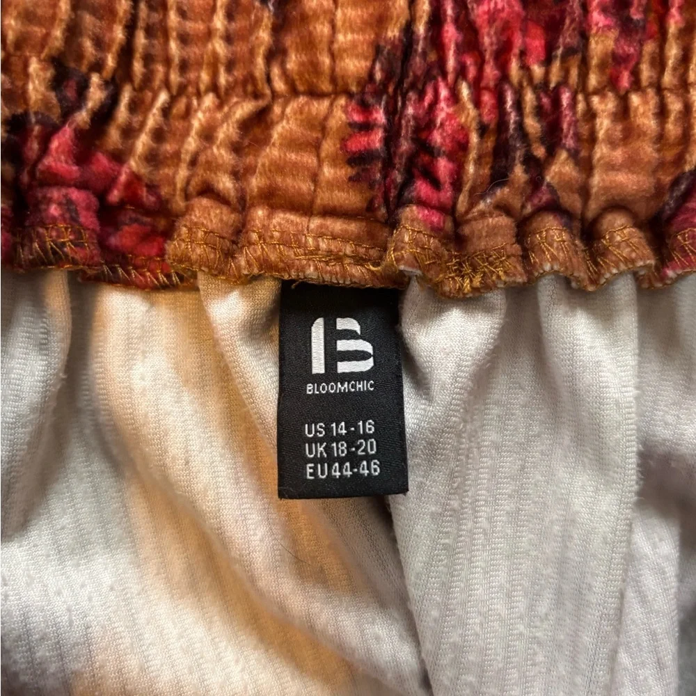 BloomChic 14/16 Brown Floral Corduroy A-Line Skirt Button Front Fall Skirt